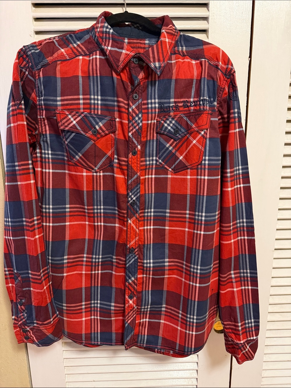 Rock Revival Red and Navy Plaid Button-Down Shirt